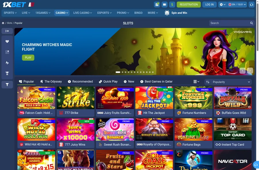 Screenshot of the official 1xBet casino website