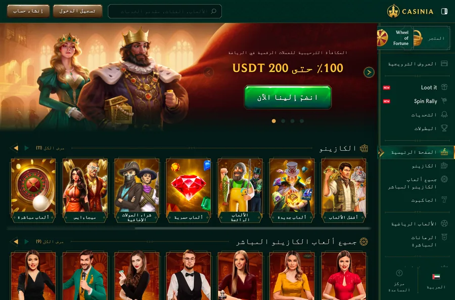 لقطة شاشة من موقع Casinia